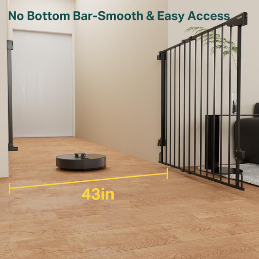 Cumbor 34" Extra Tall No Bottom Bar Baby Gate for Stairs, Auto Close Dog Gate Indoor for Larger Pets, 29.2-43" Hardware Mounted Safety Gate for Doorways, Wide Walk Thru Door for Easy Access (Black)