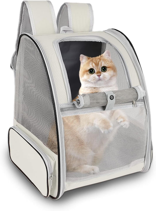 Cat Backpack Carrier,Pet Carrier Airline Approved for Small Dog Cat Puppy Kitten Bunny,Ventilated Mesh Design Animal Backpack for Hiking Camping Travel Bag (Creamy White)