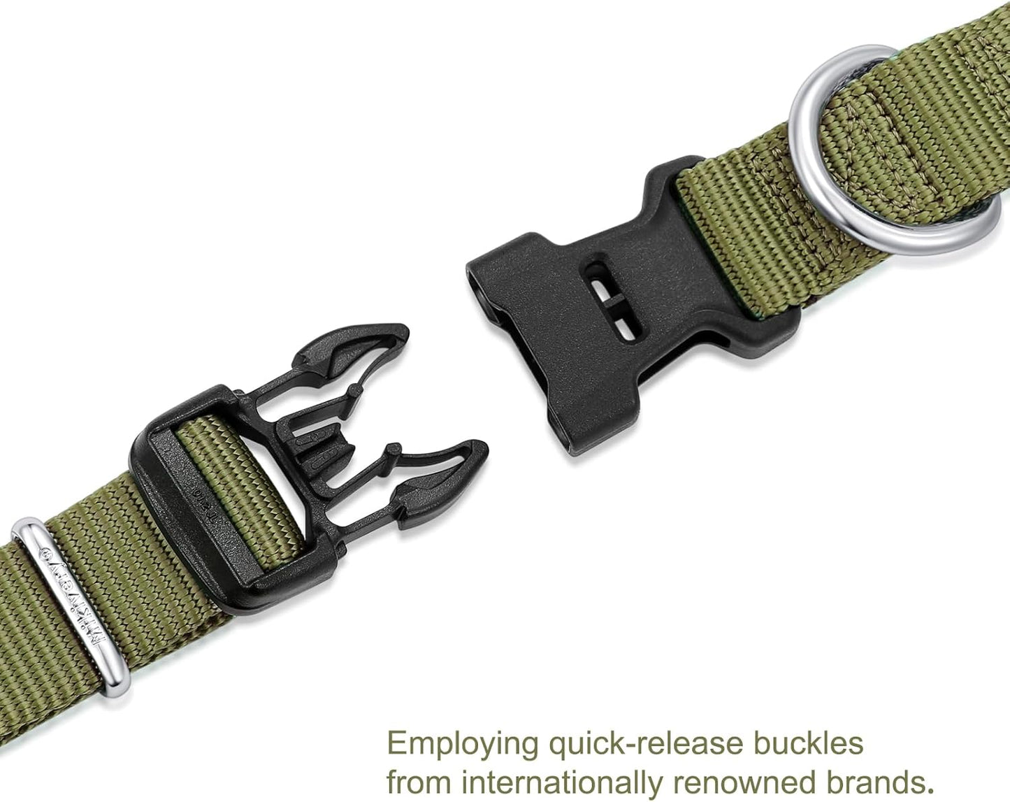 Mikivery Nylon Dog Collar with Quick Release Buckle Soft Adjustable Sturdy for Small Medium Large Dogs Military Green,L