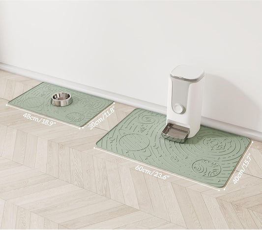 OHMO Dog Food Mat, Silicone Waterproof Cat Food Mat, Non-Skid Spill Proof Pet Feeding Mat for Food and Water, Easy to Clean Dog Placemat(Sage Green, 23.6" x 15.8")
