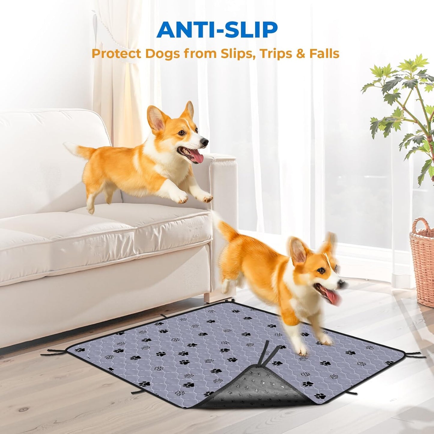Fostanfly Washable Pee Pads for Dogs, Ultra-Absorbent & Leakproof Reusable Puppy Pads Non-Slip Protects Against Urine Leakage for Potty Training-4 Pack 18"x24" Add 8 Lanyards
