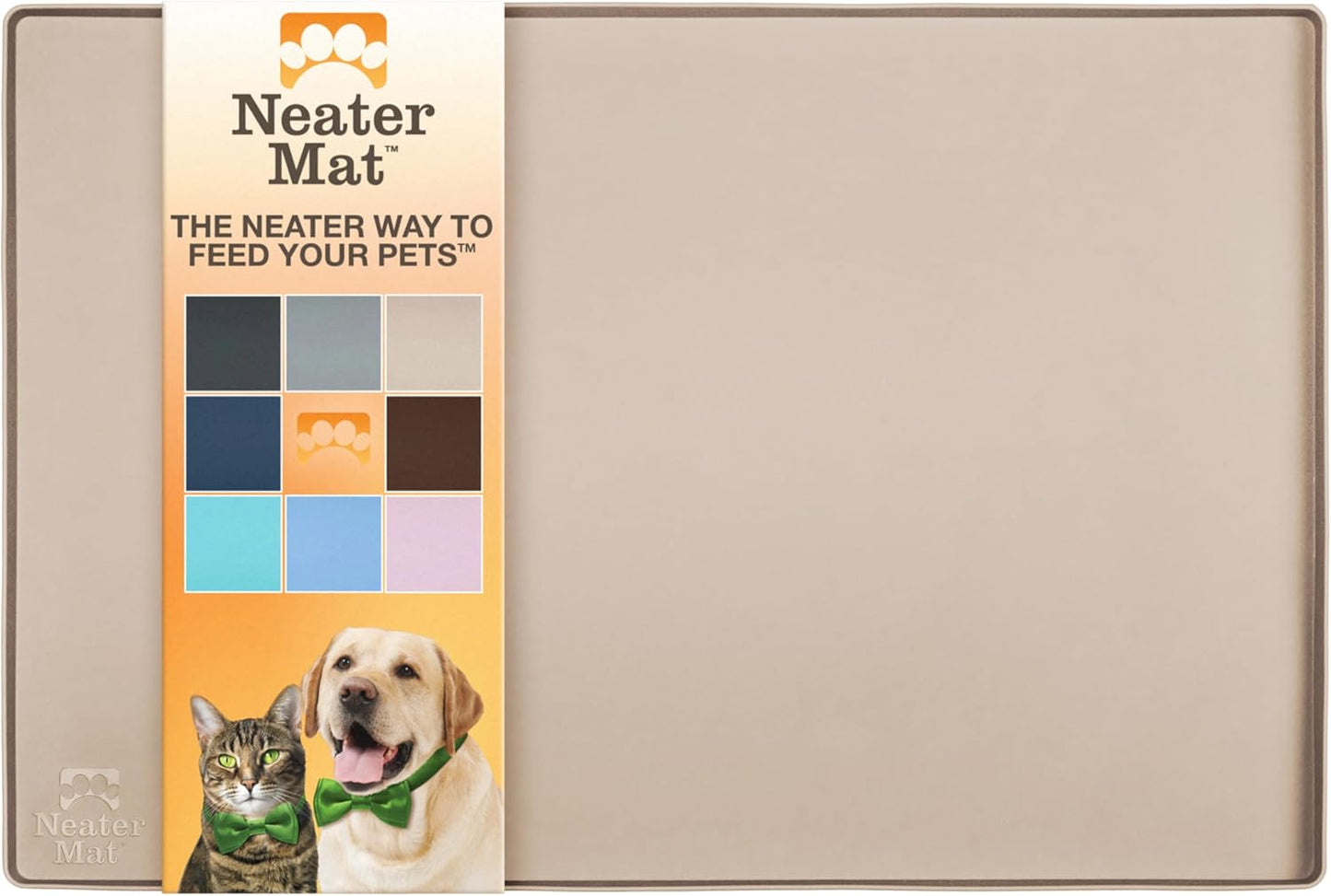 Neater Pet Brands Neater Mat Pet Mats for Food and Water, Cat & Dog Bowl Mat Waterproof Silicone, Feeding Tray, Dog Food Mats for Floors, Placemat w/Raised Edge for Under Bowls, 32" x 24", Cappuccino