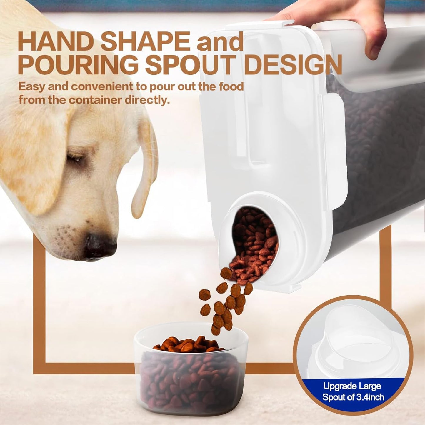 Dog Food Storage Container, 5-7 Lbs Airtight Pet Food Container, Cat food Container Dispenser with Portable Handle, Pouring Spout and Measuring Cup for Dogs Cats 2Pack White/6Qt