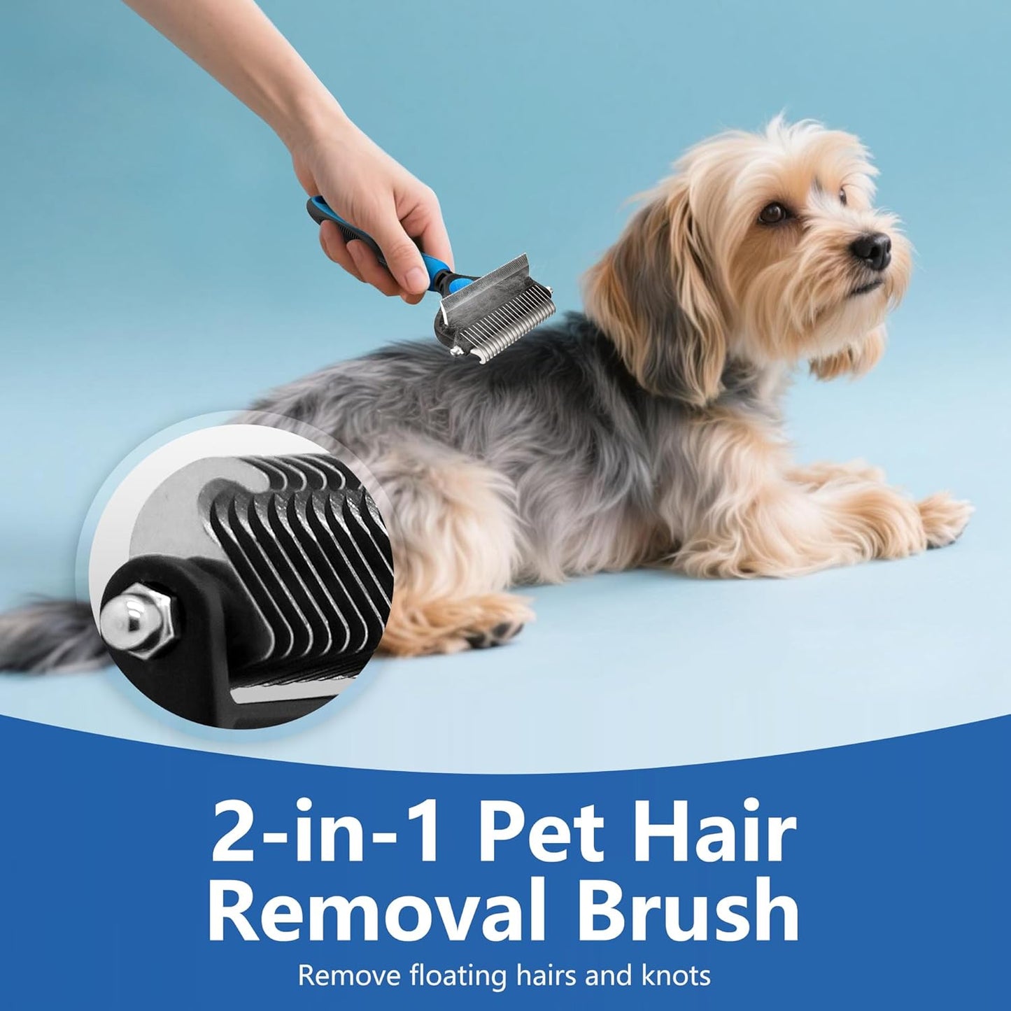 2-in-1 Shedding Brush and Detangling Comb Combo,Small Dog Stripping Brush, Dog and Cat Grooming Comb, 17 Stainless Steel Teeth Remove Tangled Hair, Pet Grooming Tools-Small