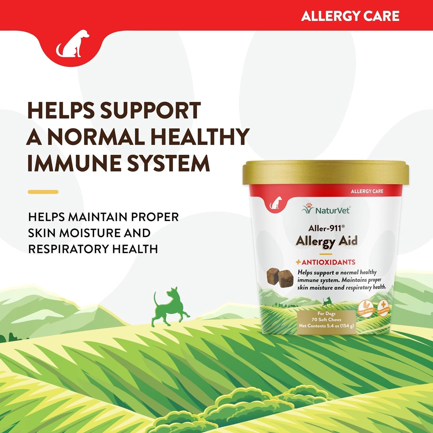 NaturVet Aller-911 Advanced Allergy Aid for Dogs, Cats – Antioxidant-Rich Pet Supplement with Omegas, DHA, EPA – Helps Support Dog Immune System, Cat Respiratory Health, Skin Moisture 70 Soft Chews