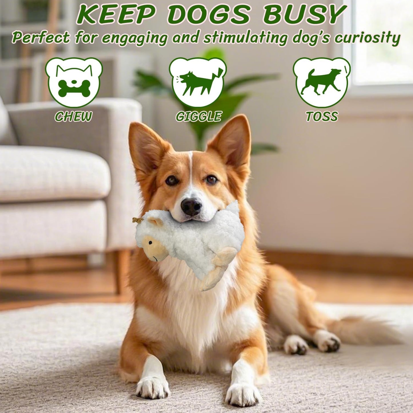 Squeaky Dog Toys for Large- Plush Stuffed Chew Toy with Soft Fabric- Interactive Puppy Toys to Keep Them Busy- Indoor & Outdoor Play