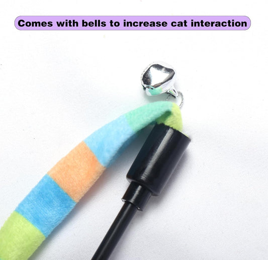 Cat Wand Toys Interactive Kitten Toys Cat Teaser Wand String Feather for Indoor Colorful Ribbon Wands Stick Toy Cat Charmer-3 Packs