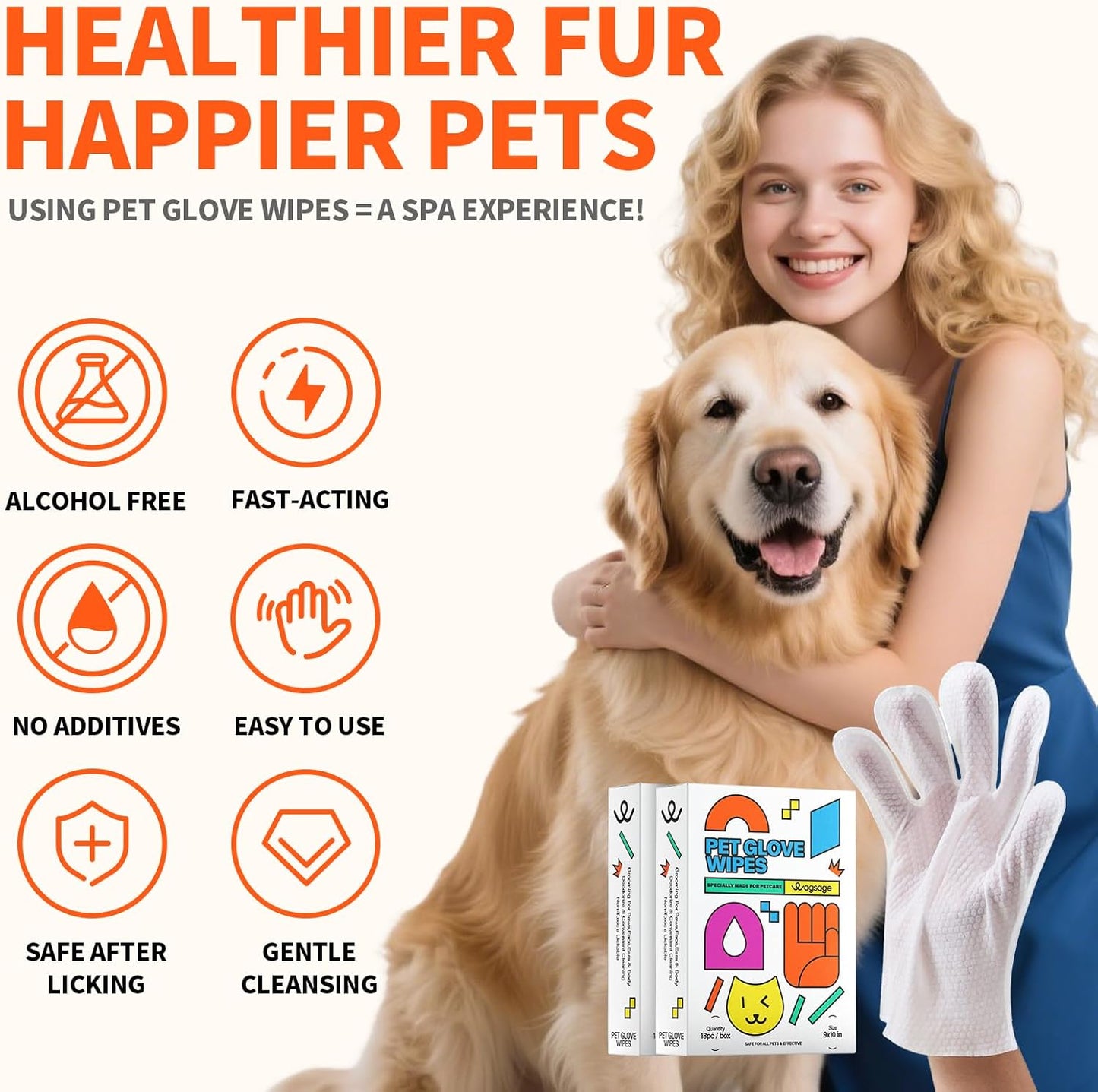 Pet Glove Wipes for Dogs and Cats, Cleaning & Deodorizing Grooming Gloves for Daily Care and Traveling, Dog Wipes Washing Gloves Rinse Free, 18 PCS