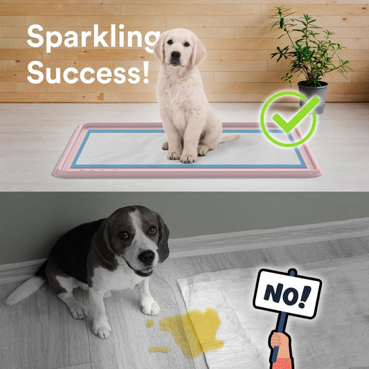 Pee Pad Tray Holder for Dogs - Fits Up to 25 x 25 in. Square Potty Training Pads No Spill Raised Lip High Edge Silicone Mat, Extra Thick and Non-Slip for Indoor Floor Protection (Large, Pink) | eenk