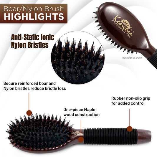 Kenchii Boar and Nylon Bristle Dog/Cat Grooming Brush with One-Piece Maple Body-Choose Size Large, Small (Small)