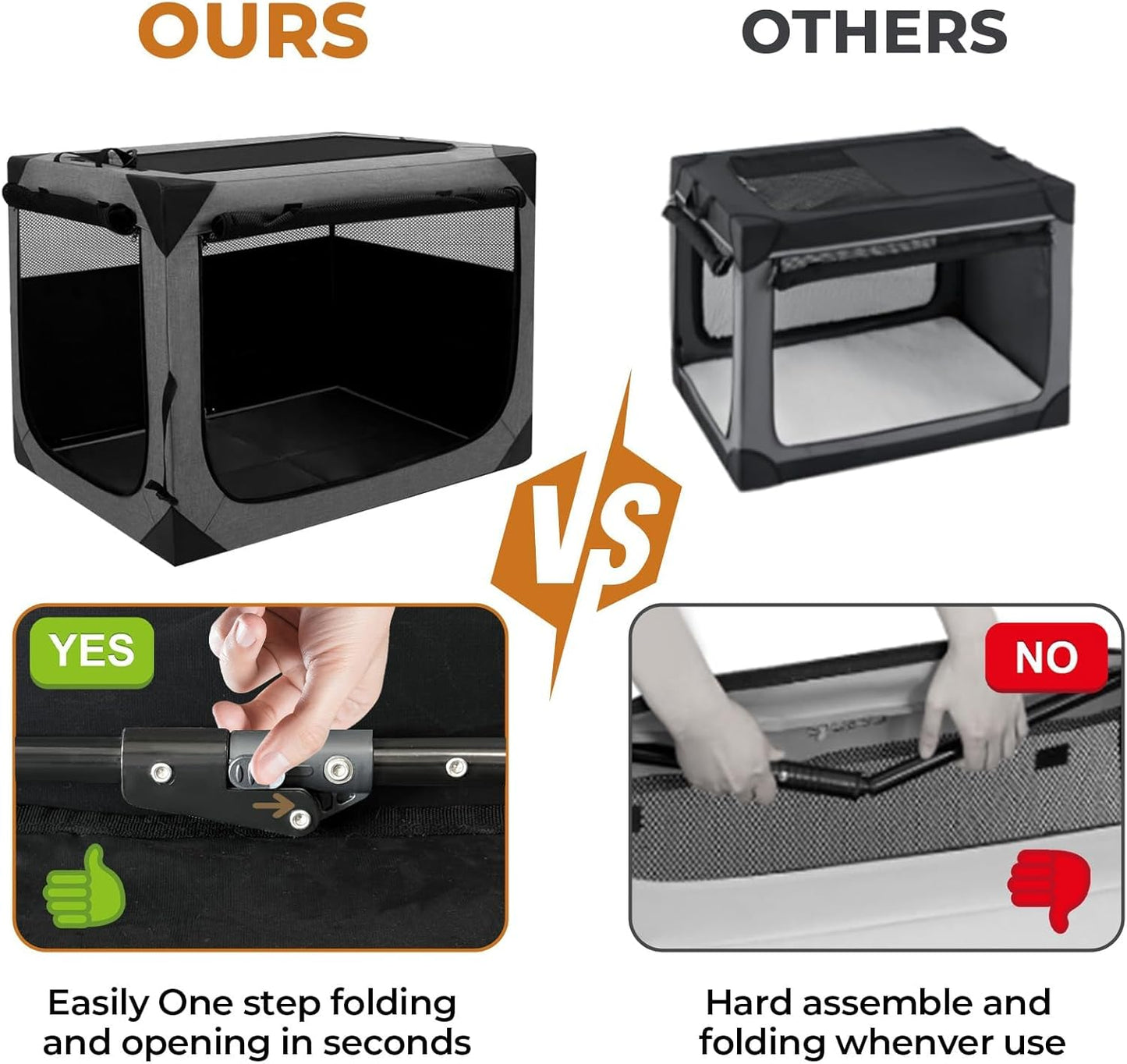 Dog Crate, Collapsible Soft Travel Crate for Large Dogs (3 Year Warranty), Indoor & Outdoor Portable Pet Kennel with Chew-Proof Mesh Window (Dark Gray, 36" L x 25" W x 25" H)