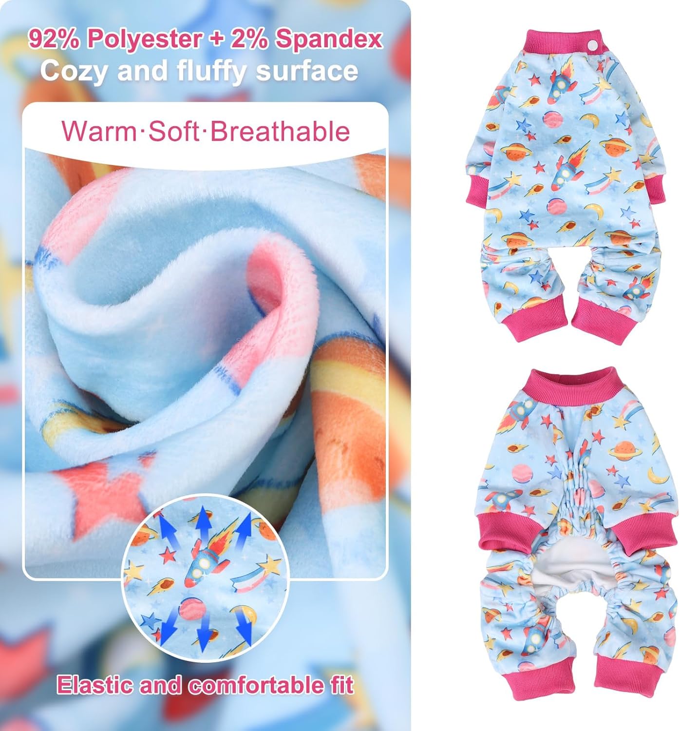 BEAUTYZOO Dog Pajamas Medium Sized Dog, Summer Doggie Pajamas for Boy Girl, Soft Strechy Cotton Puppy Pjs Jammies Onesies for Men Women, Pet Jumpsuit Body Suit Cat Apparel Clothes, Blue M