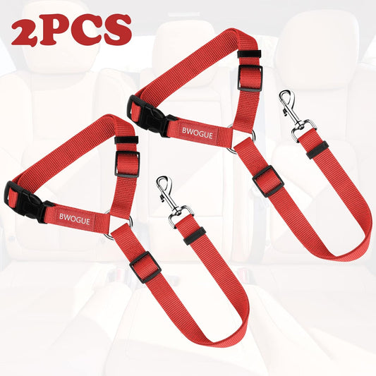 BWOGUE 2 Packs Dog Cat Safety Seat Belt Strap Car Headrest Restraint Adjustable Nylon Fabric Dog Restraints Vehicle Seatbelts Harness Red