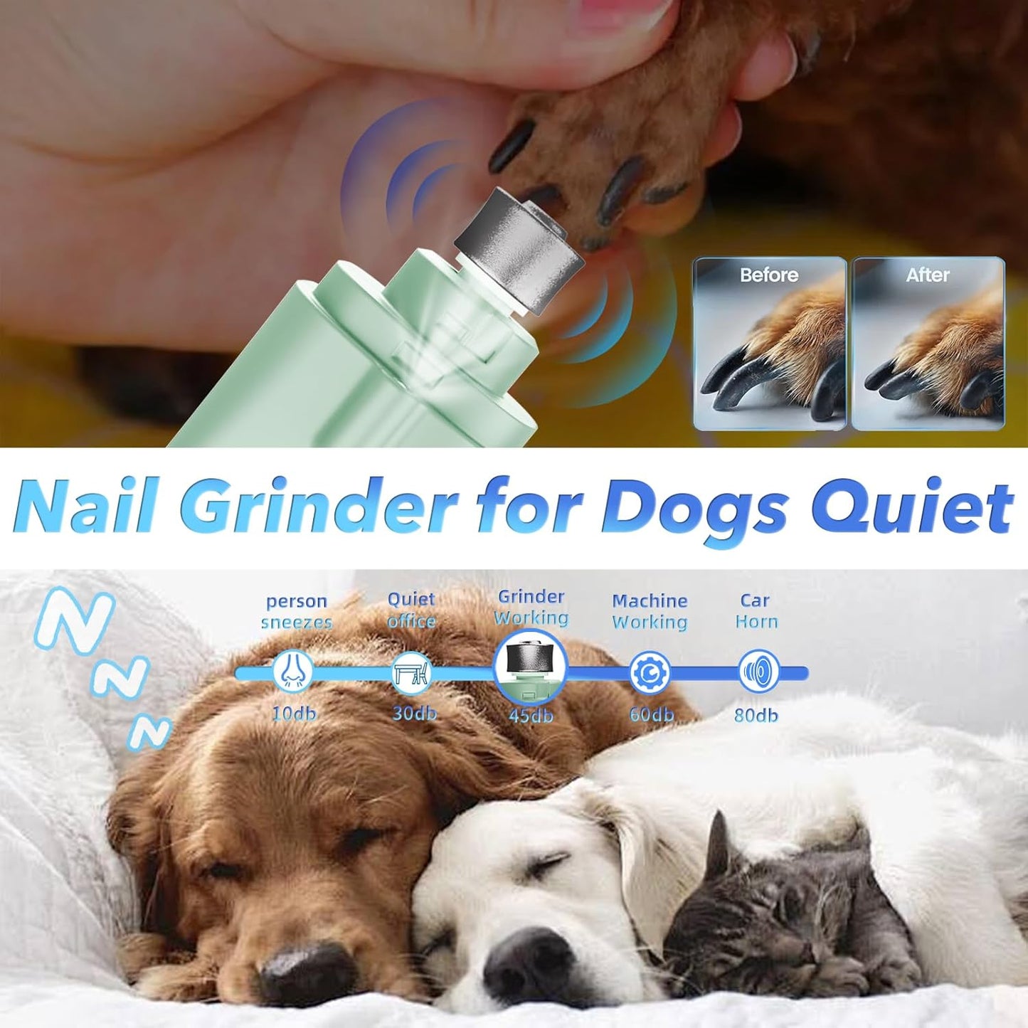 Cat Nail Grinder & Dog Nail Clippers Trimmers for Large Medium Small Dogs Cats Pets Claw Trimmer Quick Sensor and Safety Guard USB Rechargeable with 2 LED Lights