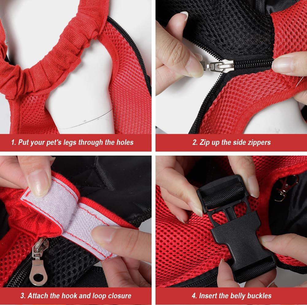 FEimaX Dog Carrier Backpack Pet Legs Out Front Cat Travel Bag, Adjustable Puppy Backpacks Carriers Hands-Free for Small Medium Dogs Cats Hiking Traveling Camping Daily Walking (Medium, Red)