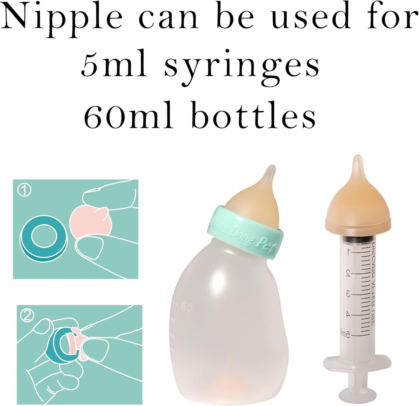 Silicone Feeding Nipple and Syringes for Newborn Kittens, Puppies, Rabbits, Small Animals, Bubble Milk Bowl (3 Size Nipple+3 Syringes)