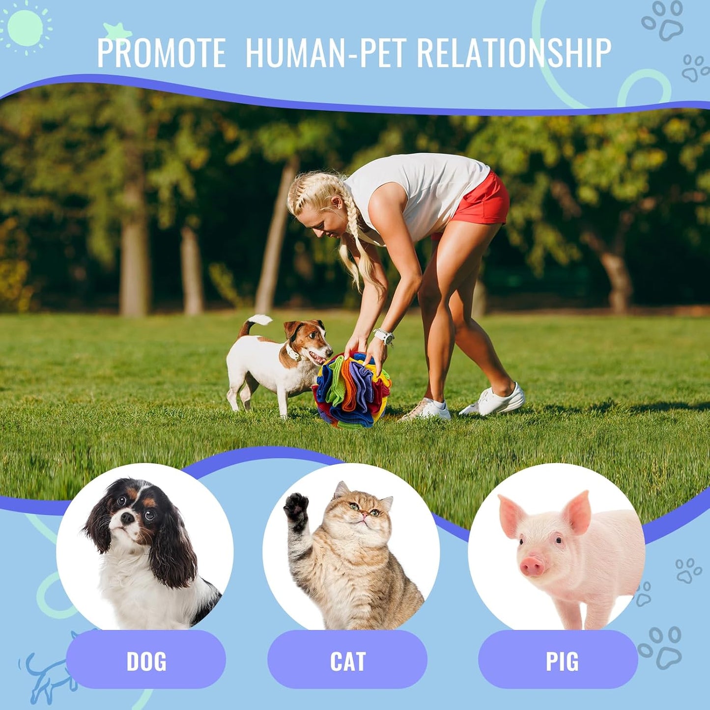 Pet Snuffle Ball, Puzzle Sniffing Interactive Dog Ball for Blind Dogs Training Stress Relief Dog Enrichment Toys Treat Machine Washable (Rainbow Color, 10cm)