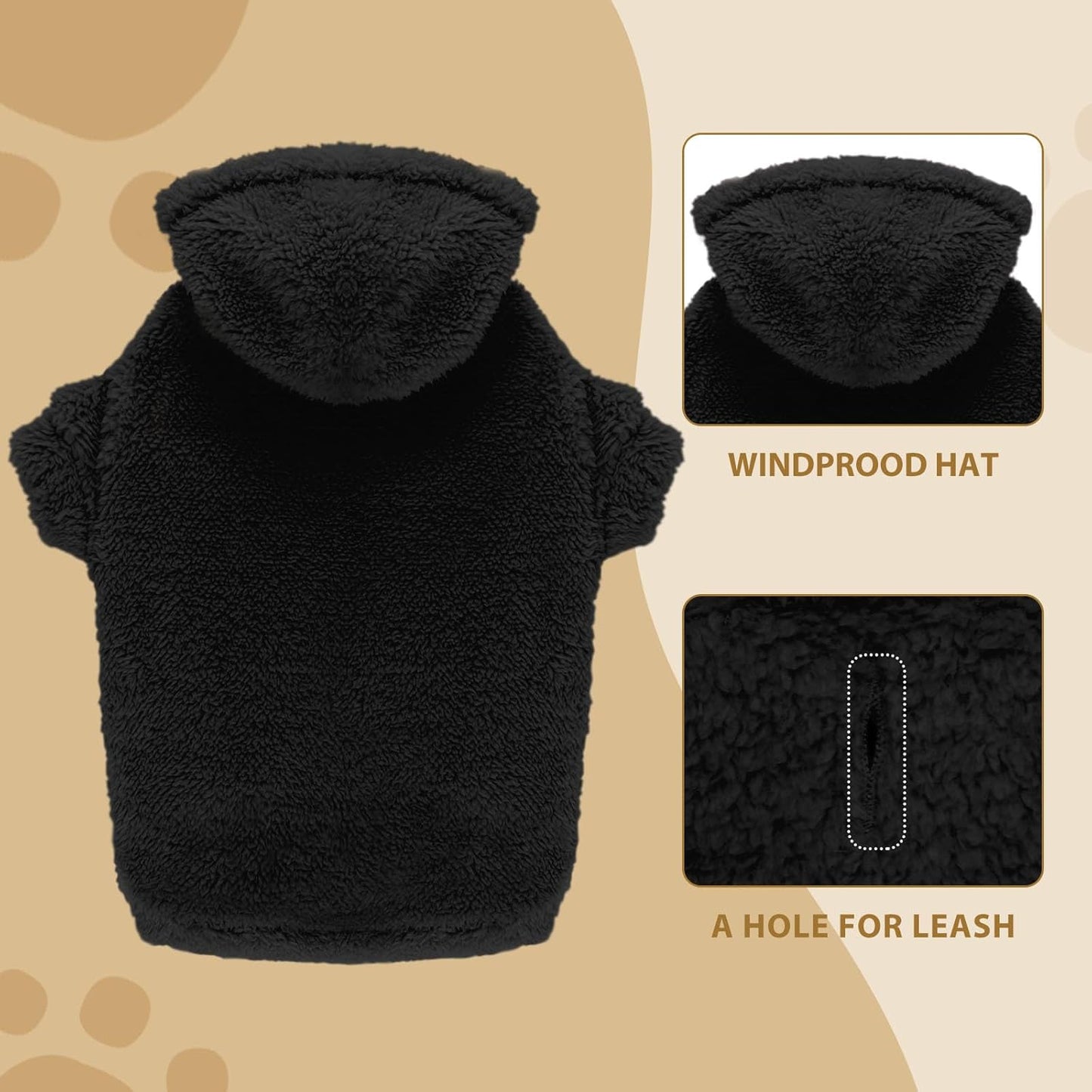 Fuzzy Dog Sweaters for Small Dogs Dog Hoodie Pet Clothes Warm Soft Cozy Coats Hooded Sweatshirt Fleece Small Pet Hoodies Sweater(Black-S)