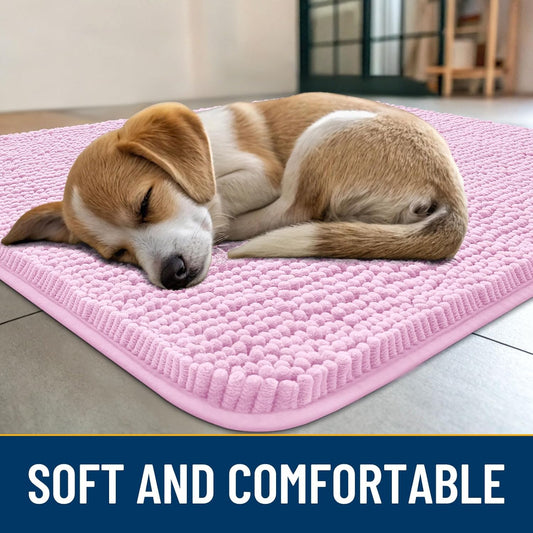 Smiry Dog Door Mat for Muddy Paws 24x16, Absorbs Moisture and Dirt Doormat, Non-Slip Washable Quick Dry Chenille Front Door Mat Indoor Entrance, Entryway Carpet for Inside Floor, Pink