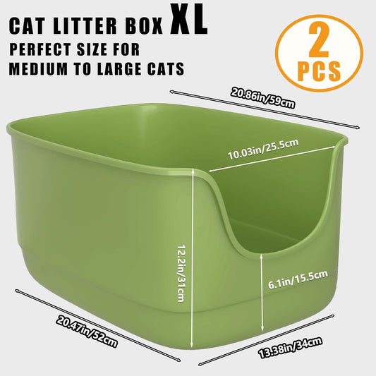 Gefryco Jumbo Cat Litter Box with High Sides, Extra Large for Muti Cats Open Big Cat Litter Box Anti-Splashing, High Wall Litter Tray for Indoor Medium and Large Cats(2Pack)