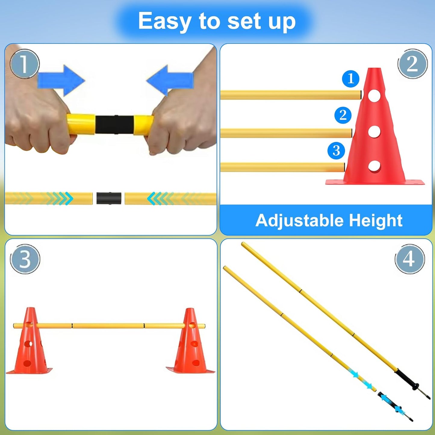 Dog Agility Training Hurdle Cone Set, Adjustable Dog Agility Equipment Obstacle Course Backyard Equipment for Pet Exercise