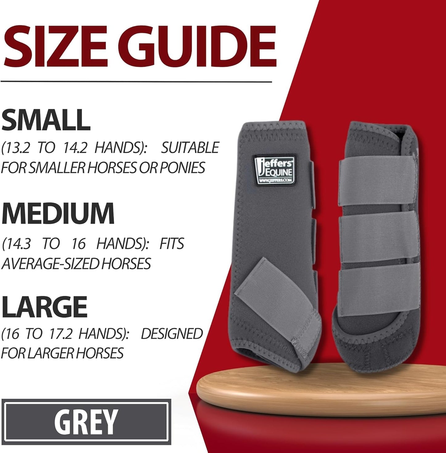 Jeffers Equine Protective Horse Boots 1 Pair Grey - Safe Neoprene Leg Guards & Comfortable Fit, Durable Strap Closures, Front & Hind Support, Equestrian Accessories for Travel & Riding - Large