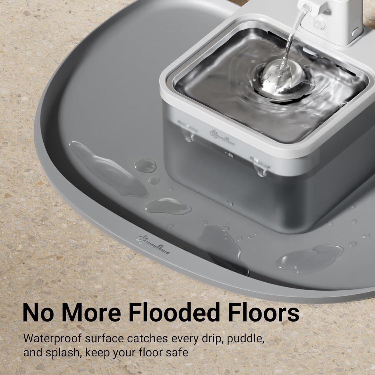 DownyPaws Dog Food Mats for Floors Waterproof, BPA Free Silcone Dog Bowl Mat, Non-Slip Pet Feeding Mat with High Raised Edge, Cat Placemat for Messy Drinkers, 24"×17", Light Gray