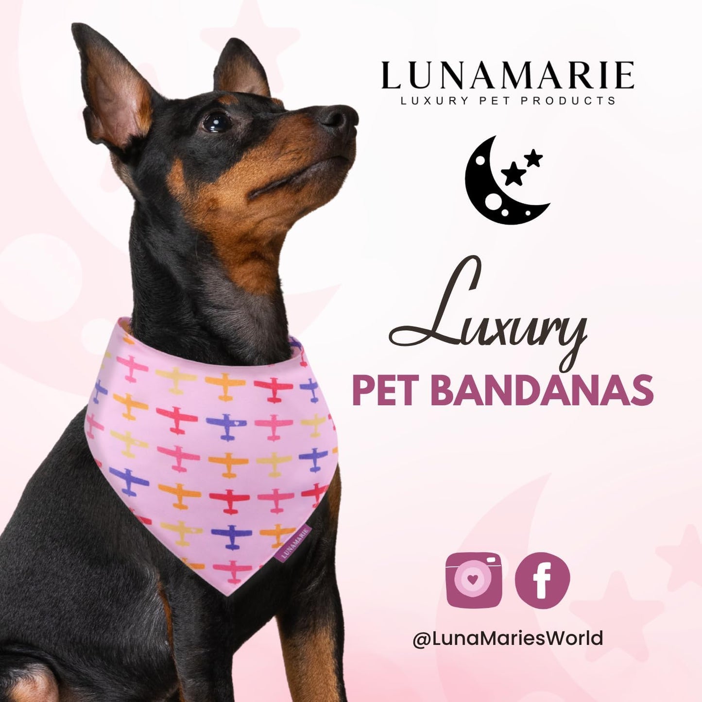 LunaMarie - Luxury Pet Birthday Bandanas -Premium & Silky Poly Fabric | 100% Handmade | Custom Shape Dual Layered (Aviator Glam, Large)