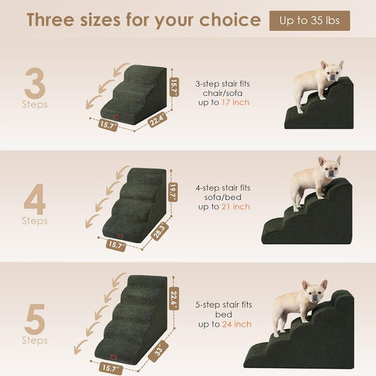 EHEYCIGA Curved Dog Stairs Ramp for High Beds 19.7" H, 4-Step Dog Steps for Small Dogs and Cats, Pet Stairs for High Bed Climbing, Non-Slip Balanced Pet Step Indoor, Olive Green