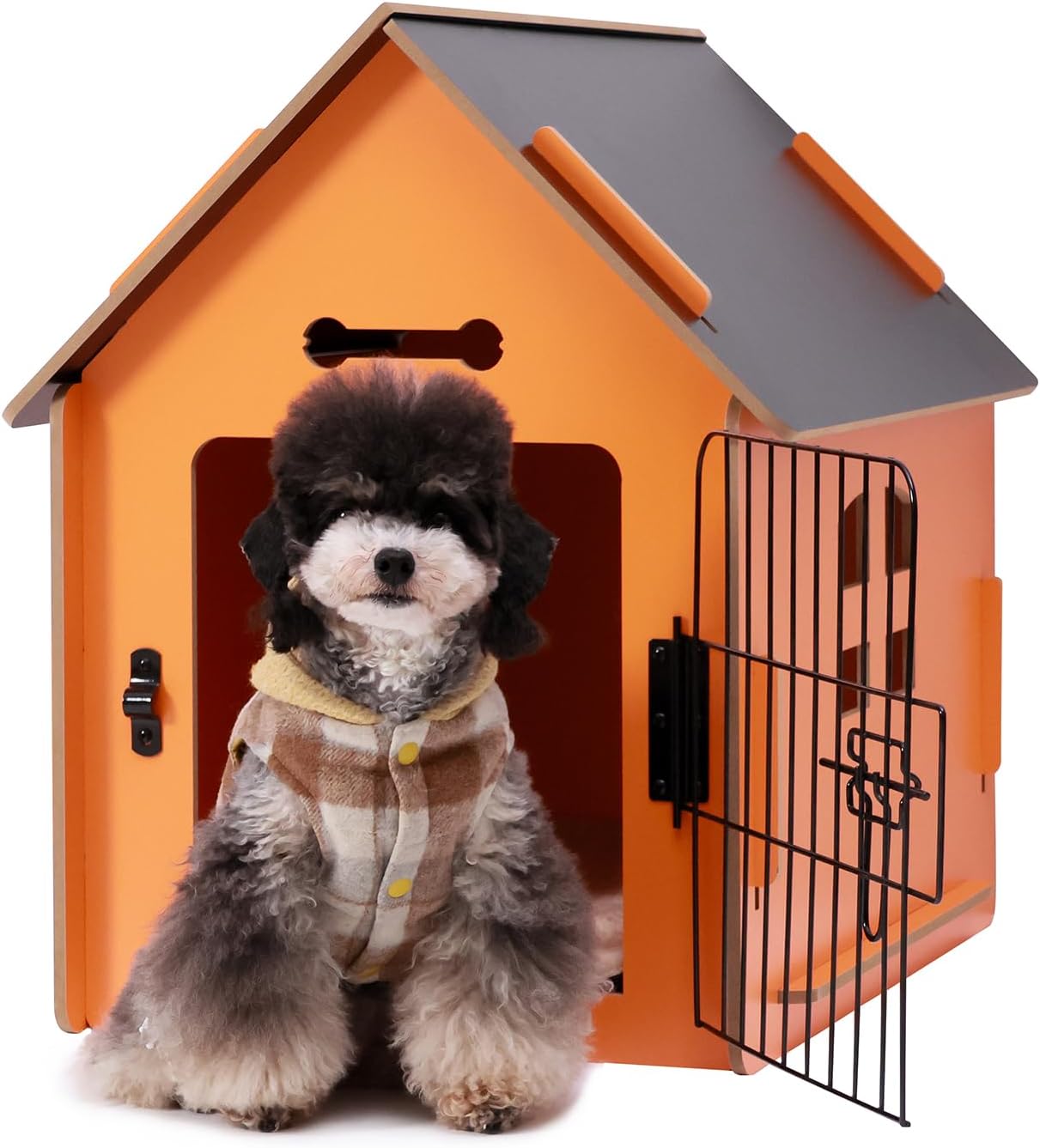 Dog House Indoor for Small Dogs or Cats, Cozy Wooden Design, Small Indoor Bed House, with Air Vents and Elevated Floor Warm Dog Cave (Orange)