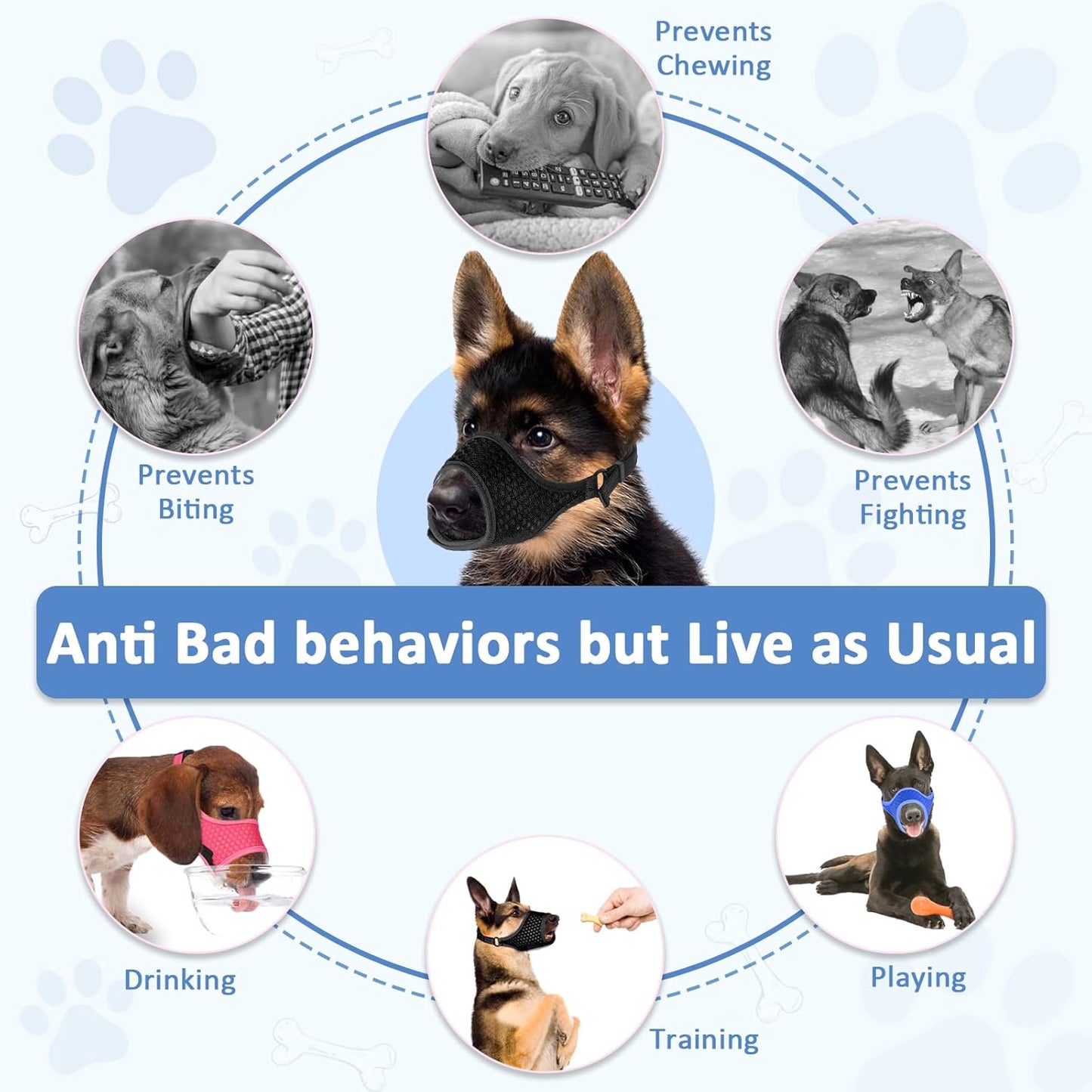 LUCKYPAW Soft Muzzle for Medium Large Sized Dogs Beagle Labrador German Shepherds, Dog Muzzle to Prevent Biting Chewing, Adjustable Breathable Mouth Guard for Grooming Walking Training(Blue, L)