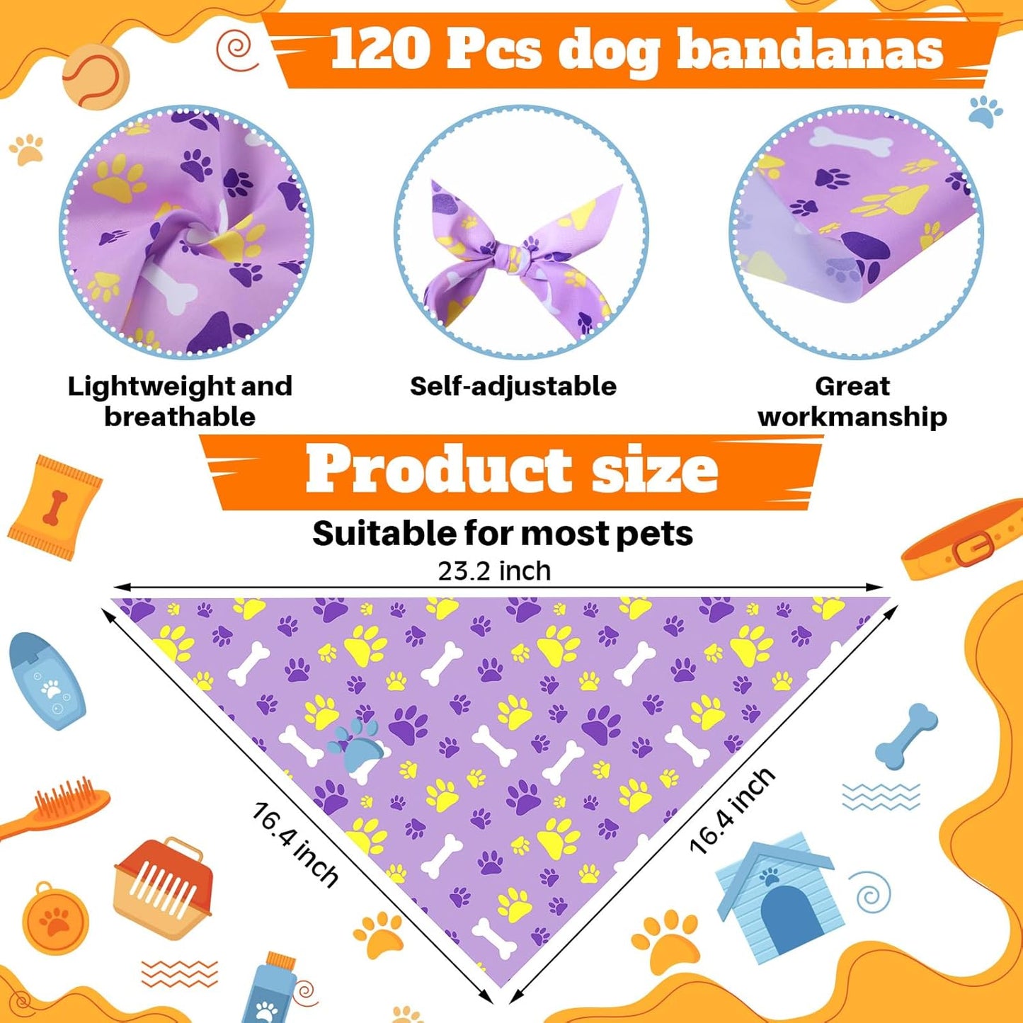 Sanwuta 120 Pcs Fall Dog Bandanas Bulk, Thanksgiving Scarves for Small Medium Large Dogs Cats, Adjustable Triangle Pet Bandanas with Pumpkin Maple Leaf Plaid Prints for Autumn Party Decoration