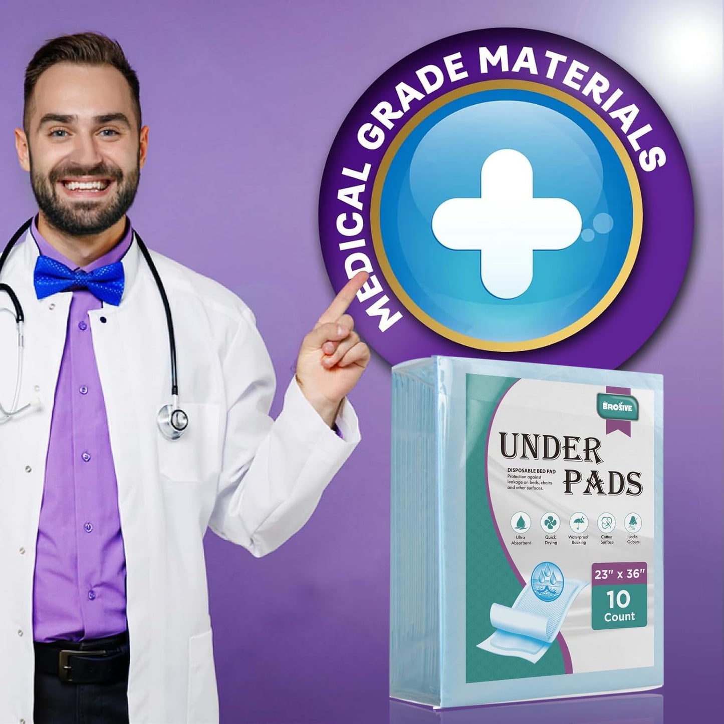 Disposable Bed Pads for Incontinence 23" x 36" - 10 Count, Leak-Proof Chucks Pads for Adults, Kids and Pets, Absorbent Disposable Underpads, Incontinence Bed Pads Disposable for Beds