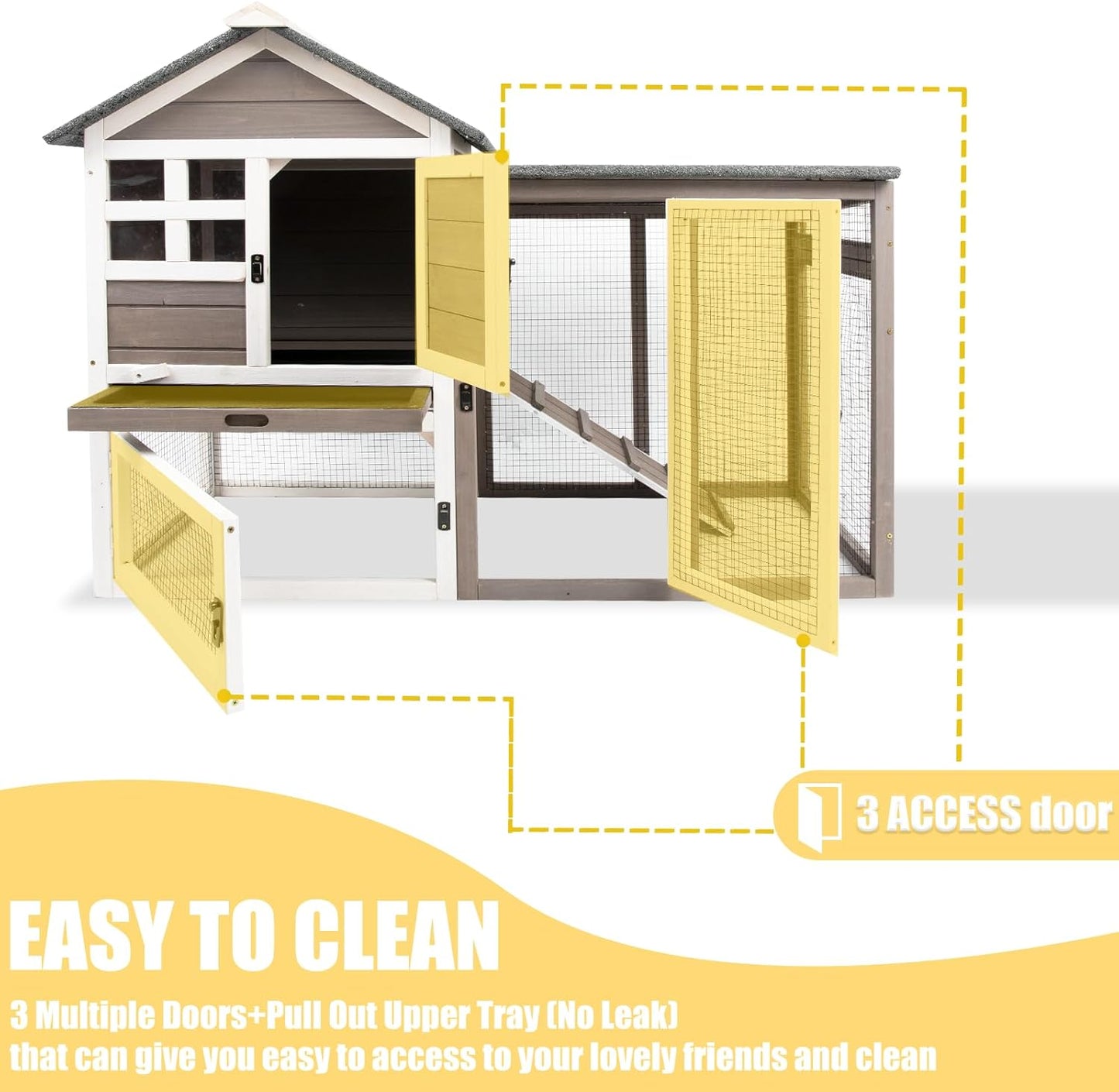 Rabbit Hutch Indoor Bunny Hutch Outdoor Wooden Rabbit Cages Indoor Rabbit Hutch with Pull Out Tray Large Rabbit Hutch Bunny Hutch Waterproof Asphalt Roof Guinea Pig Cages Pet House