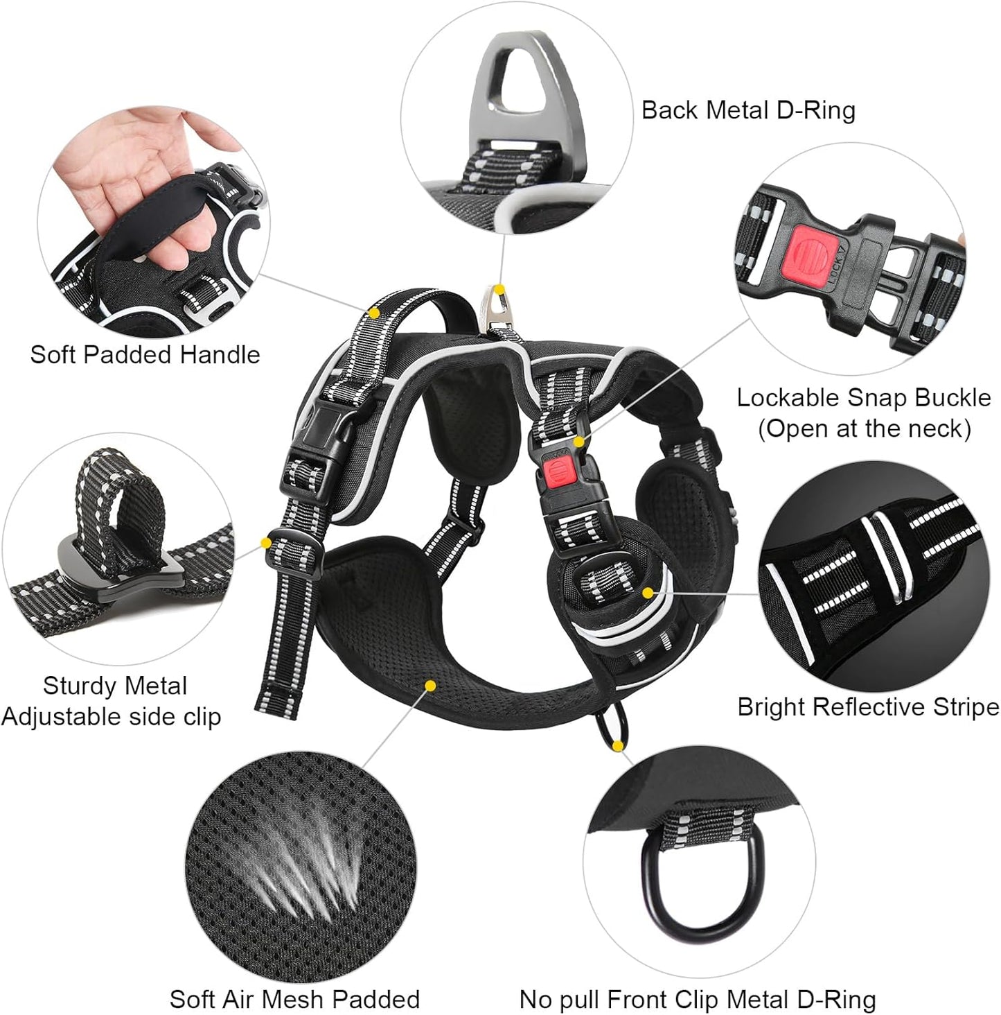 Timos Dog Harness,NO Need Go Over Dogs Head 3 Snap Buckles Pet Harness with 2 Leash Clips,Adjustable Soft Padded No-Pull,Reflective No-Choke Oxford Vest for Small Medium Large Dogs,X-Large(Packof1)