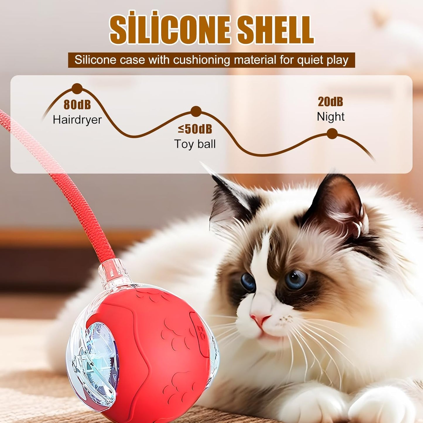 360 Smart Automatic Rolling Pet Ball,Interactive Cat Toys Balls,Automatic Moving Cat Balls,Interactive Cat Toys for Bored Indoor Cats (Red)