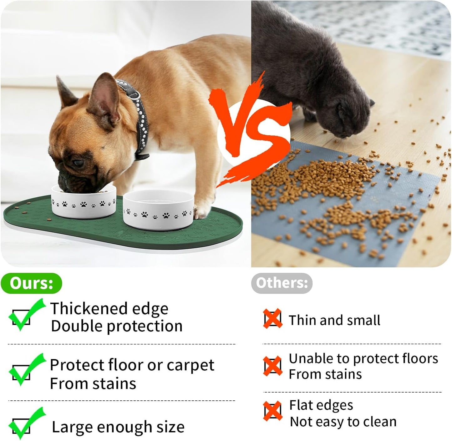 KPWACD Pet Placemat for Dog and Cat, Anti-Slip Waterproof Dogs Feeding Bowl Mat Prevent Food and Water Overflow, Silicone Puppy Dish Mats Suitable for Small Medium Big Pets, Hunter Green, 24" * 16"