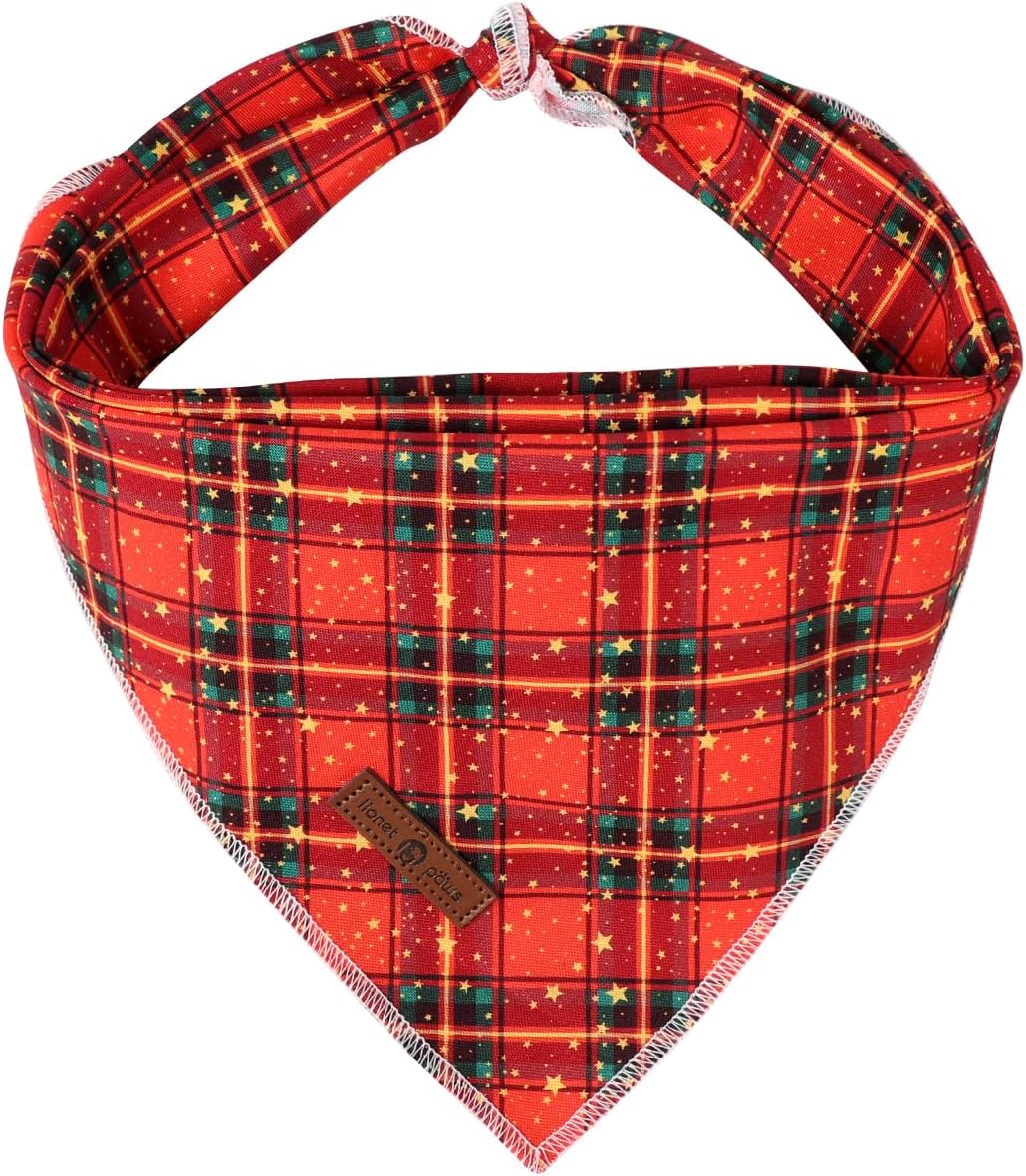 Lionet Paws Christmas Dog Bandana for Small Medium Dogs,Grid Dog Kerchief Washable Dogs Triangle Bibs Scarf for Girl or Boy