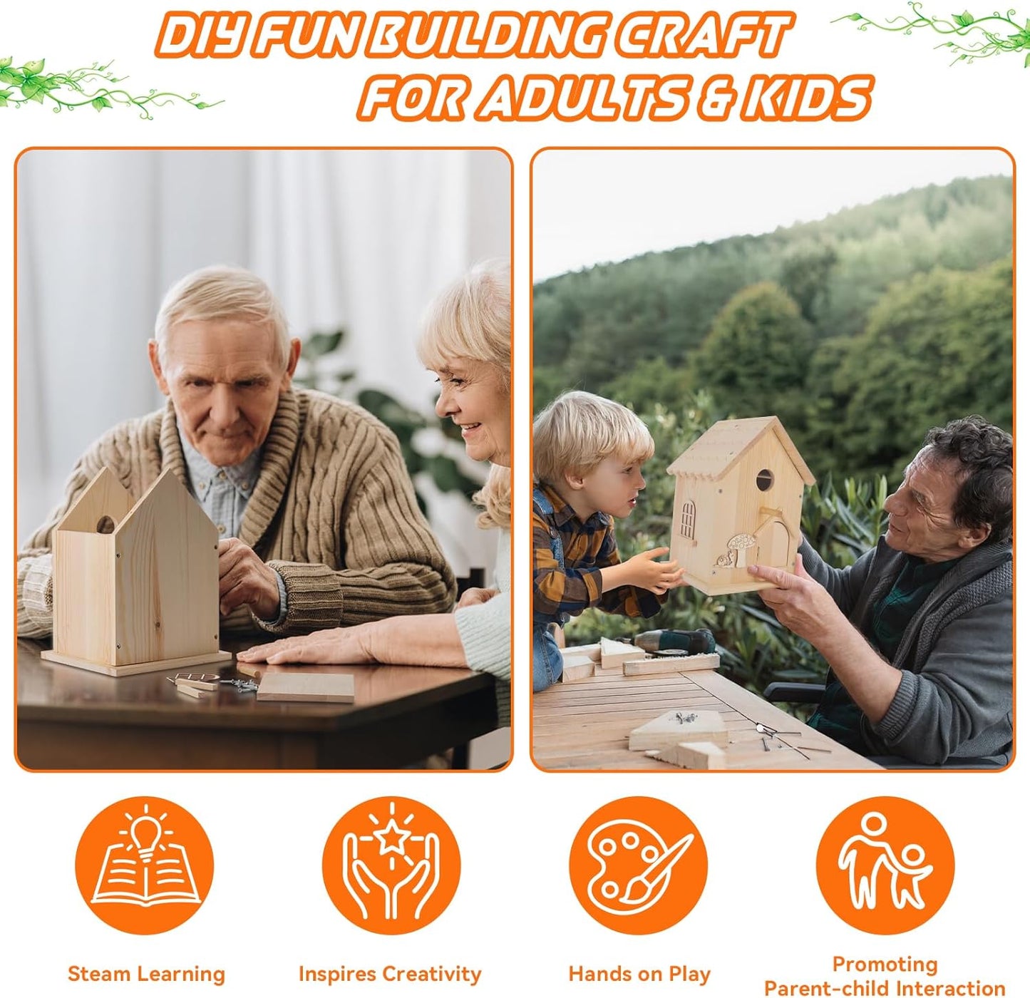 Lalafancy DIY Wooden Bird House Kit for Kids and Adults, Build it Yourself Birdhouse Kits for Outside with Paint Strips, Woodworking Adult Crafts, Hanging Birdhouse for Garden Yard Decor Gifts