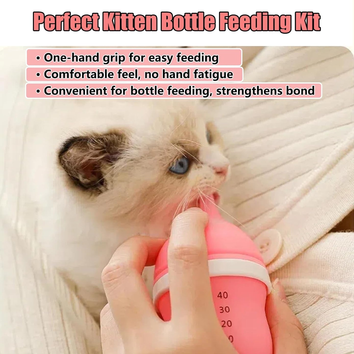 Kitten Bottles for Nursing,Puppy Bottles for Nursing Puppy Milk, Anti-Choking Puppy Feeder Design, with 2 Extra Replaceable Silicone Nipples for Convenient Replacement (Pink)