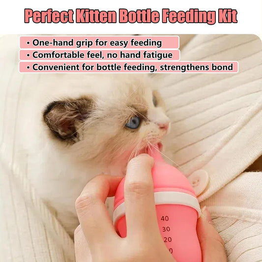 Kitten Bottles for Nursing,Puppy Bottles for Nursing Puppy Milk, Anti-Choking Puppy Feeder Design, with 2 Extra Replaceable Silicone Nipples for Convenient Replacement (Pink)