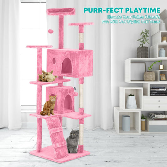 FDW Cat Tree 70in Cat Tower Multi-Level Durable Cat Scratching Post & Cozy Fun Cat Jumping Platform Space Saving Cat Condo Pet Play House for Indoor Cats,Pink