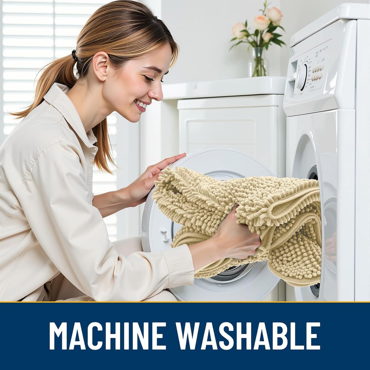 Smiry Dog Door Mat for Muddy Paws 24x16, Absorbs Moisture and Dirt Doormat, Non-Slip Washable Quick Dry Chenille Front Door Mat Indoor Entrance, Entryway Carpet for Inside Floor, Cream White