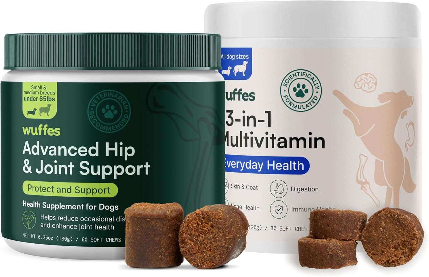 Wuffes Hip and Joint Supplement for and 23-in-1 Multivitamin Bundle for Dogs (Small & Medium Breed)
