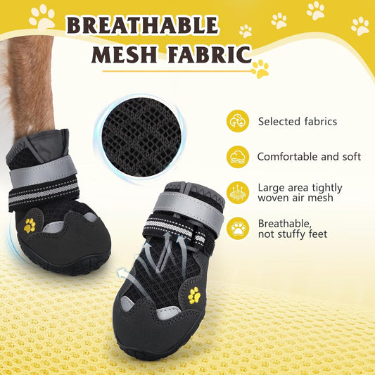 Dog Shoes for Large Medium Small Dog, Mesh Breathable Dog Shoes for Hot Pavement, Anti-Slip Dogs Boots Paw Protectors with Reflective for Outdoor Walking Indoor Hardfloors (Size 6)