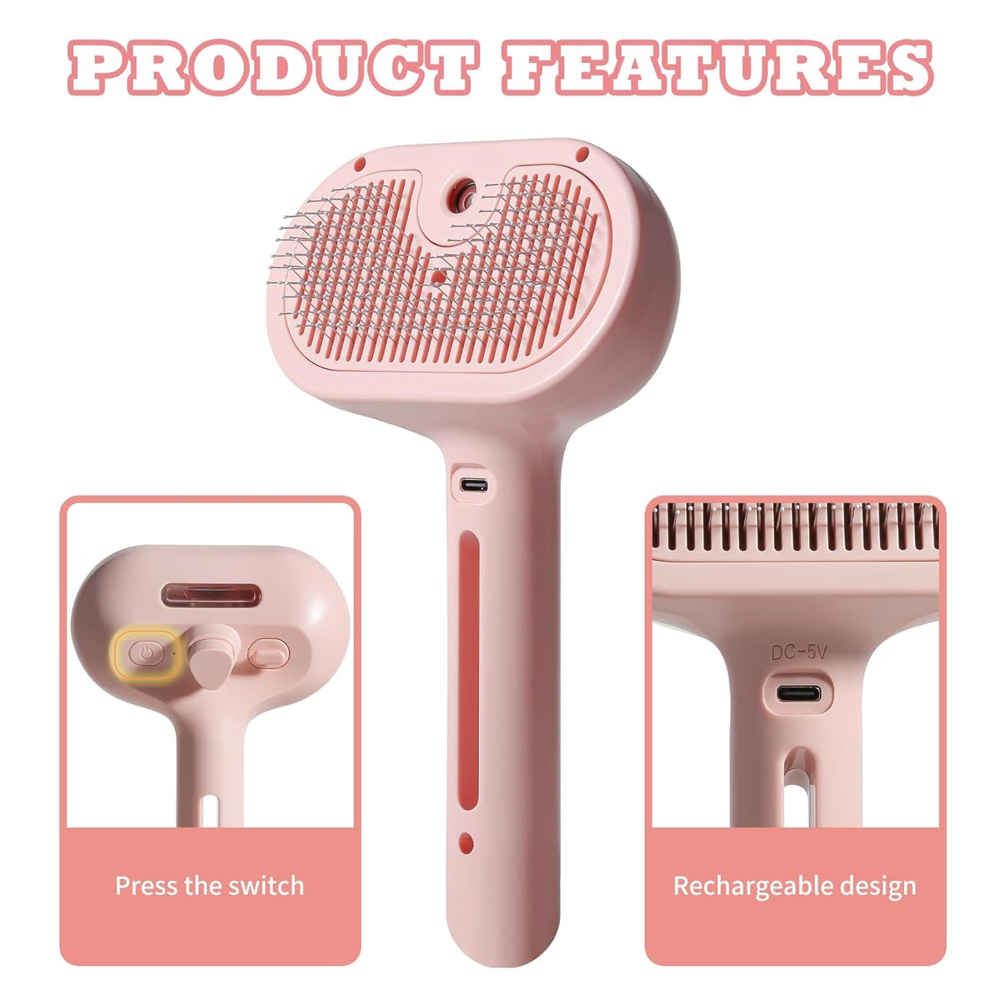 3-in-1 Steam Brush for Cats & Dogs – Hair Removal Comb with One-Click Release & Water Spray – Grooming Brush for Shedding, Long/Short Hair