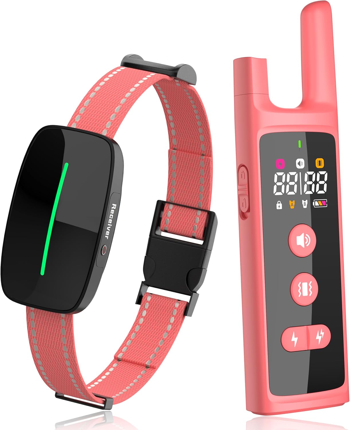 Dog Training Shock Collar 4000FT Dog Bark Collar with Remote IP67 Waterproof 4 Training Modes Beep Vibration Shock Light Mode Magnetic Charger Electric Dogs Collar 8-25 inches Double Shock Rose Bloom