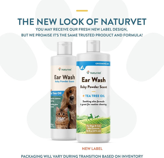 NaturVet Ear Wash Liquid Supplement for Dogs & Cats – Pet Health Supplement Cleans Dog, Cat Ear Canals – Includes Aloe, Tea Tree Oil – Helps Remove Pet Ear Wax, Dirt, Debris – 16 Oz.