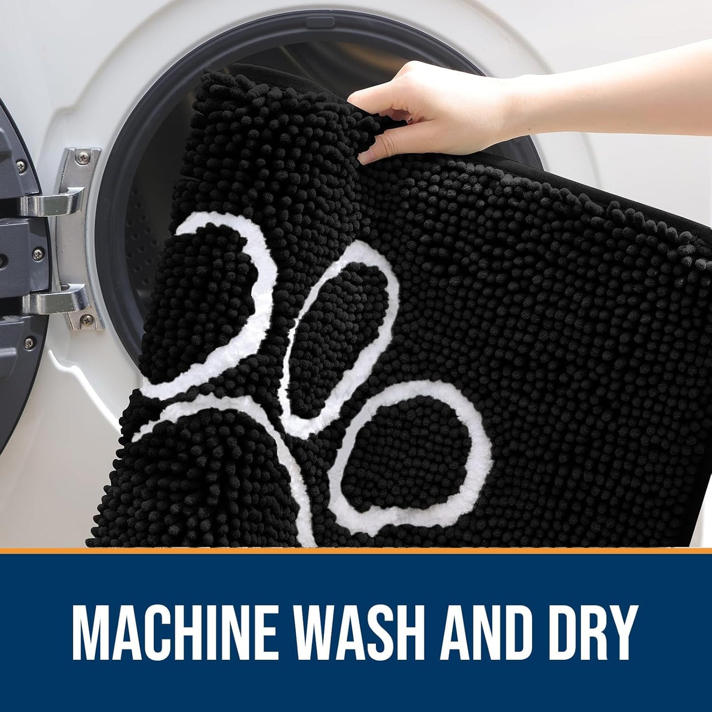 OLANLY Door Mat for Muddy Dog Paws 59x35, Ultra Absorbent Chenille Mud Doormat with Paw Print Design, Non-Slip Washable Doormat for Indoor Entryway, Quick-Dry Pet Bed Mats for Dirty Dogs, Black