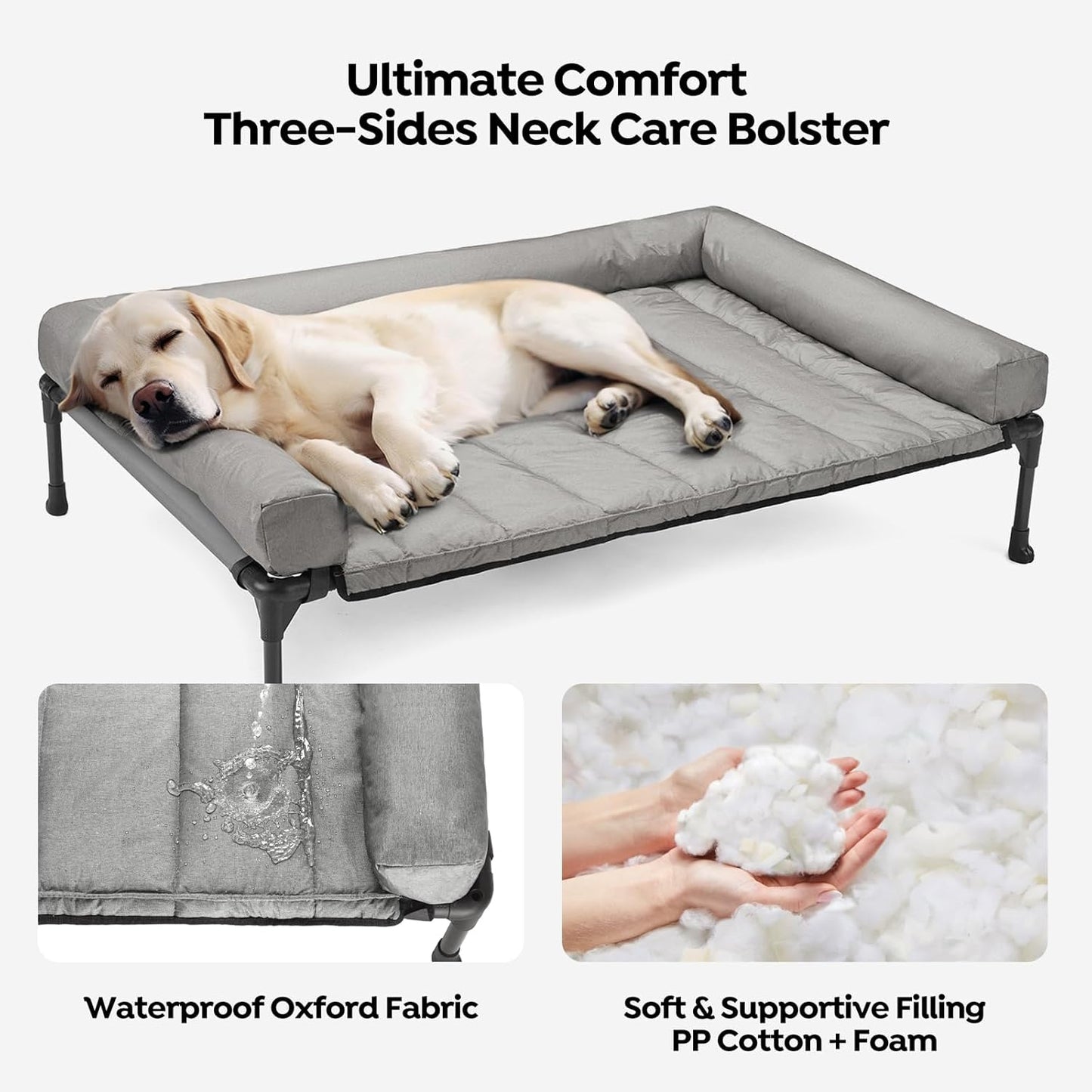 Veehoo Cooling Elevated Dog Bed Add Removable Waterproof Bolster Cushion Mat, Raised Pet Cot with Breathable Teslin Mesh, No-Slip Feet, Dog Couch Bed for Indoor Outdoor, 59x37.5inches, Grey, CWC2331B